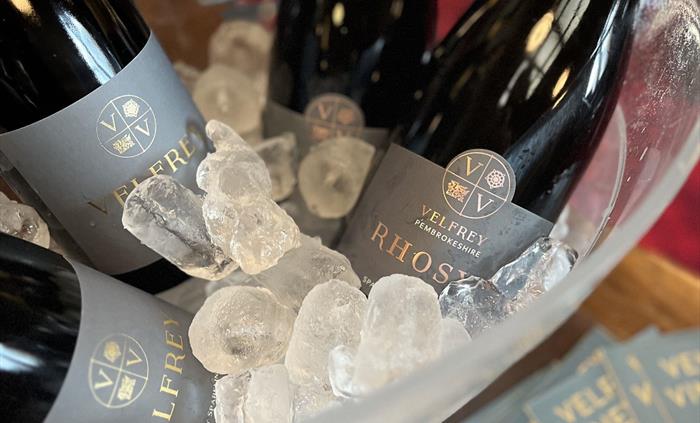 Our sparkling rosé, Rhosyn & Velfrey NV